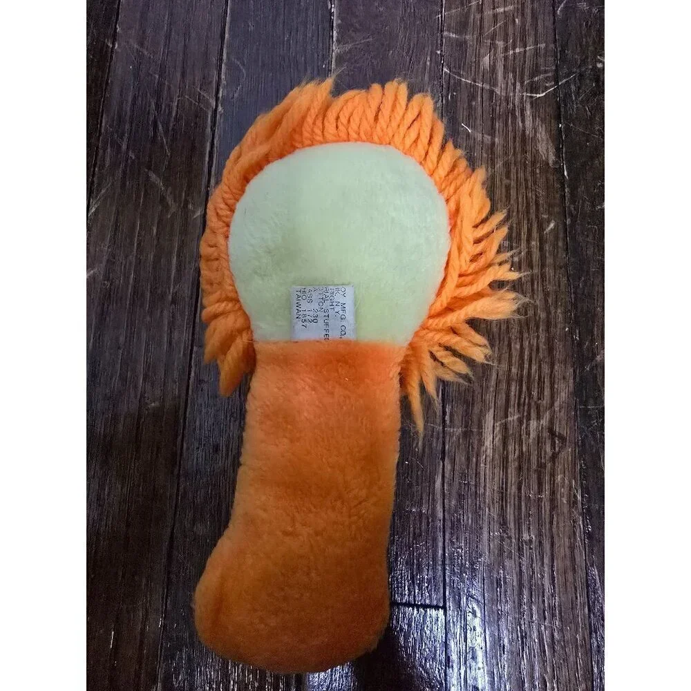 Vintage 1970s Stahlwood Toy Orange Lion Baby Rattle Plush